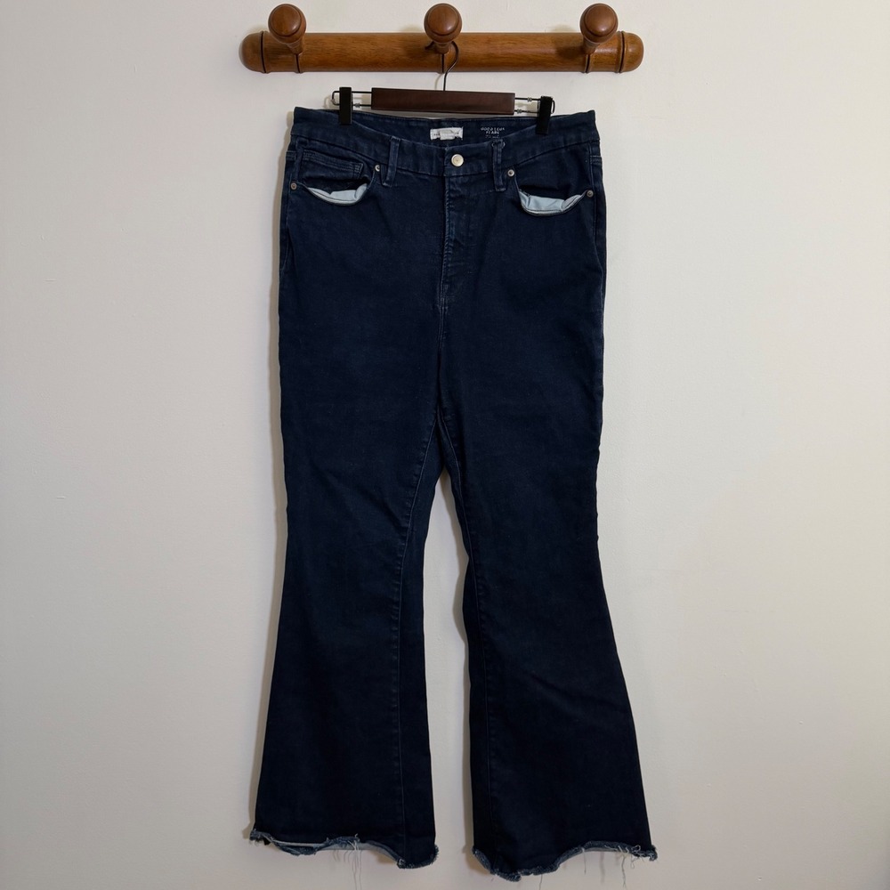 Good American Always Fit Good Legs Flare Jeans Indigo Raw Hem 14-18 GLFAFT739T